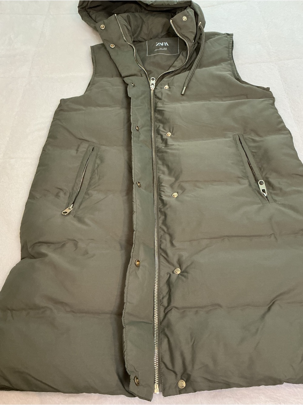 Long Quilted Puffer Vest - Olive Green - Picture 6 of 9
